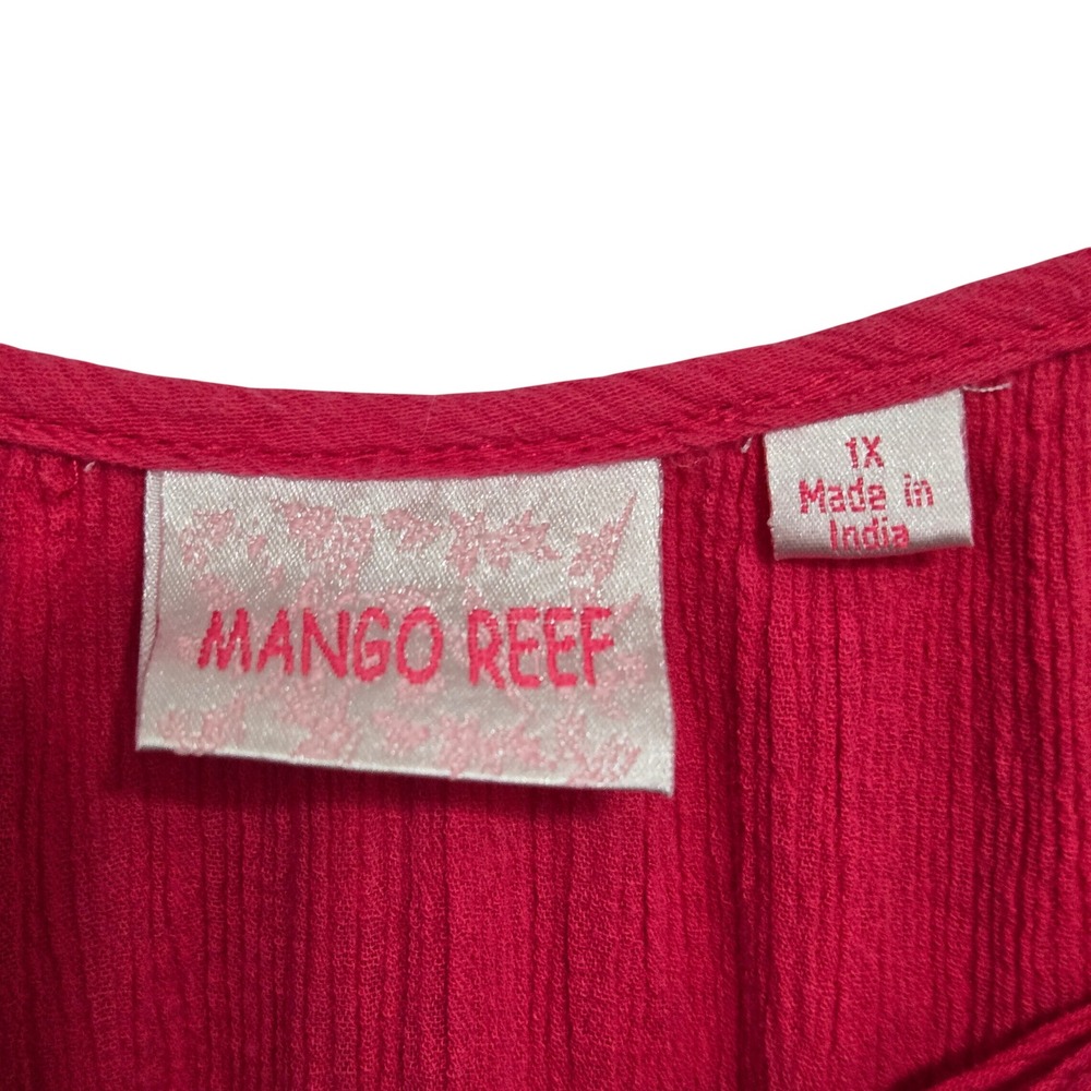 Mango Reef Womens 1X Pink Crinkle Gauze Embroidered Boho Tassel Tunic‎ Dress - Picture 3 of 5